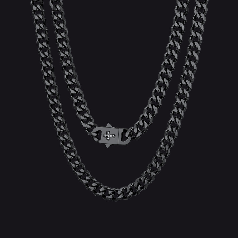 Miami Cuban Link Chain Necklace With Cross for