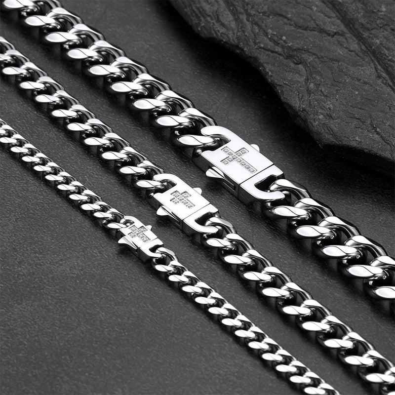 Miami Cuban Link Chain Necklace With Cross for