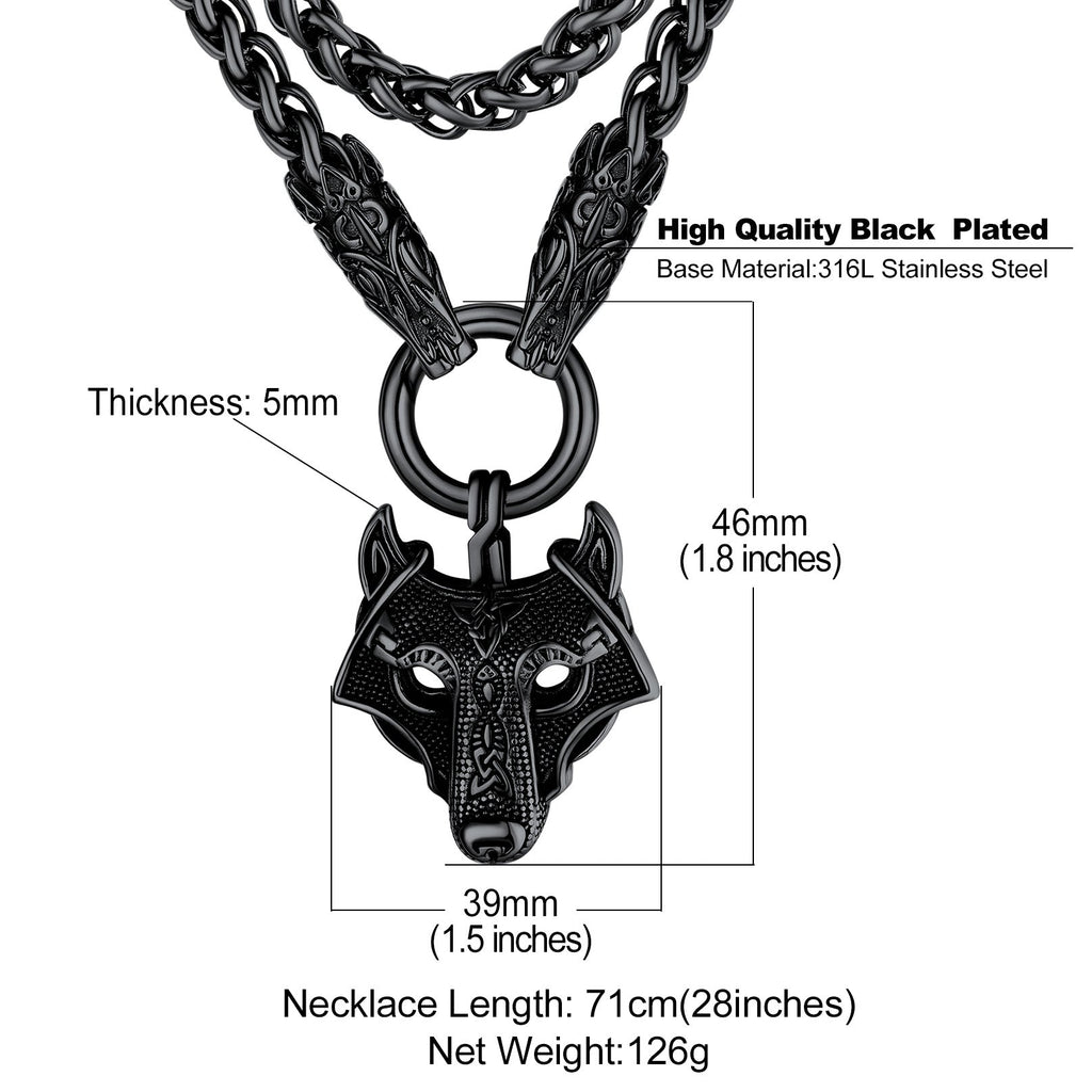 Viking Wolf Pendant Necklace With Wolf Rope Chain for