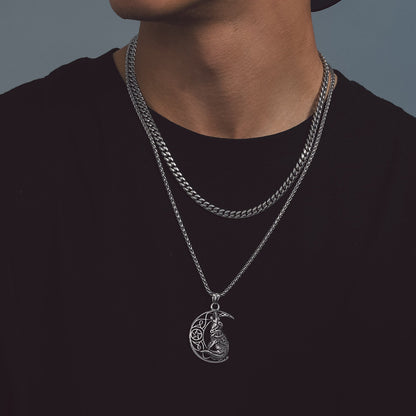 Viking Celtic Crescent Moon Wolf Necklace Jewelry for