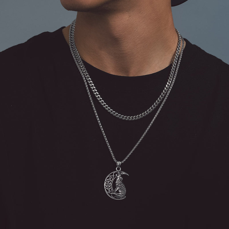Viking Celtic Crescent Moon Wolf Necklace Jewelry for