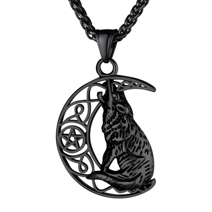 Viking Celtic Crescent Moon Wolf Necklace Jewelry for