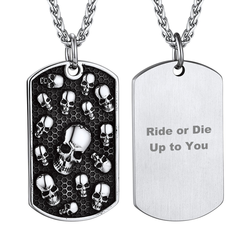 Engraved Multi Skull Dog Tag Necklace for