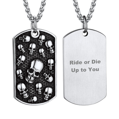Engraved Multi Skull Dog Tag Necklace for