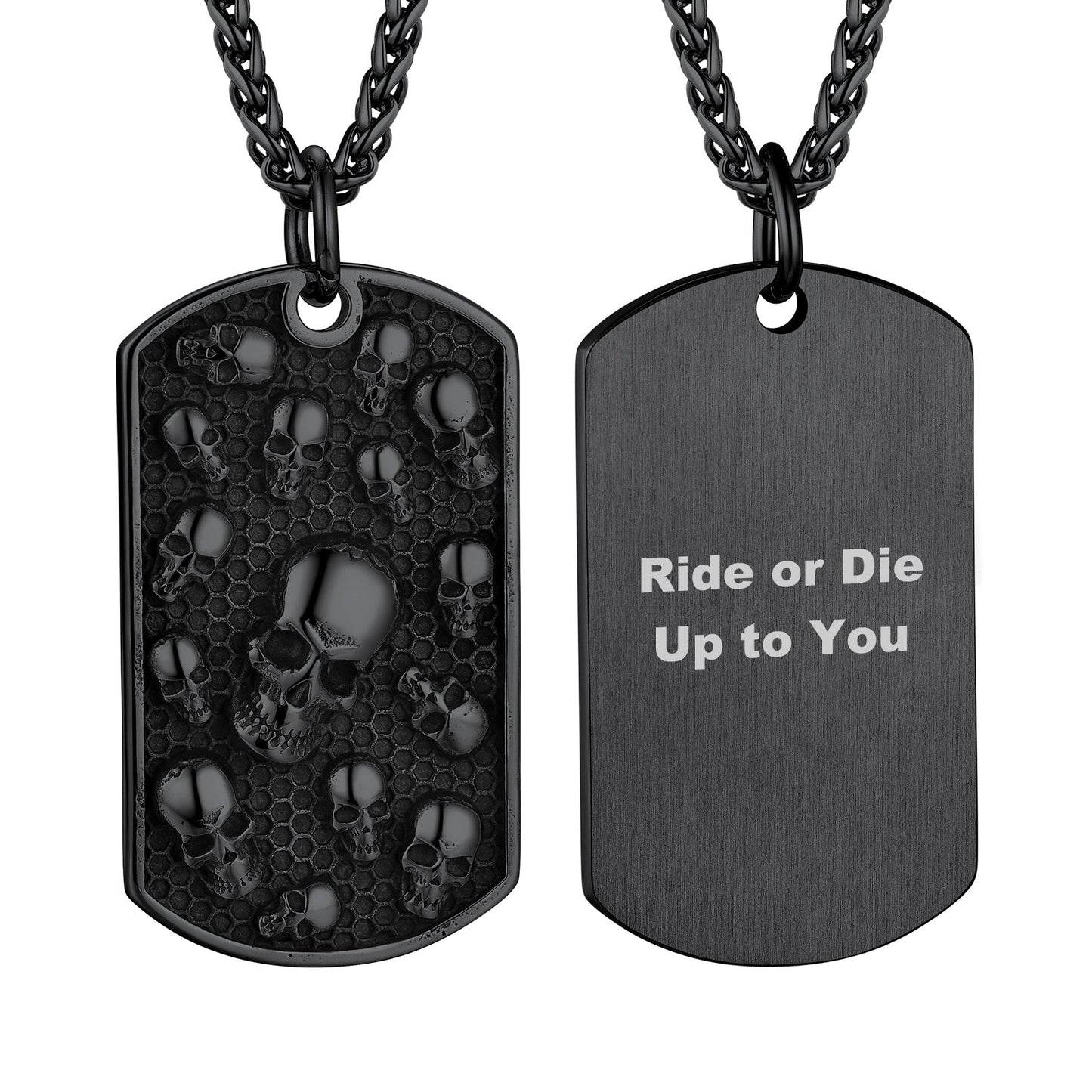 Engraved Multi Skull Dog Tag Necklace for