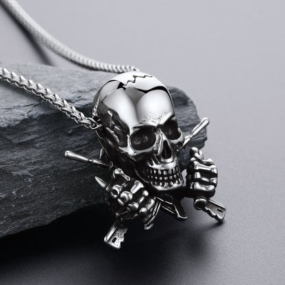 Gothic Soldier Skull Pendant Necklace for
