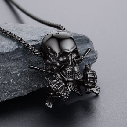 Gothic Soldier Skull Pendant Necklace for
