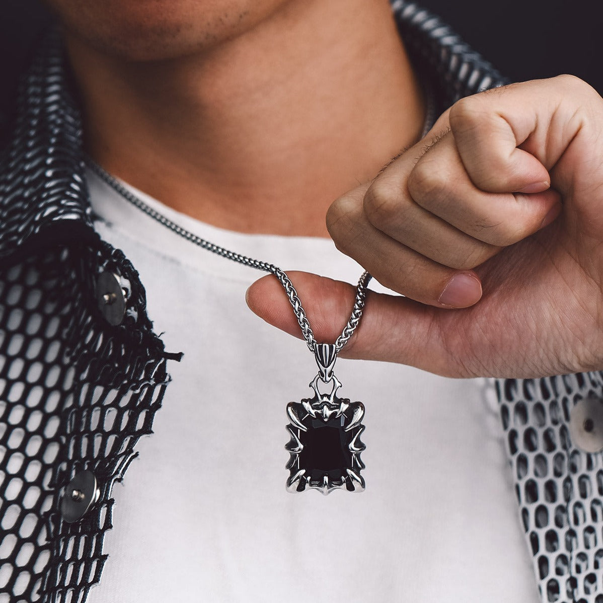 Gothic Crystal Ruby Dragon Claw Necklace for
