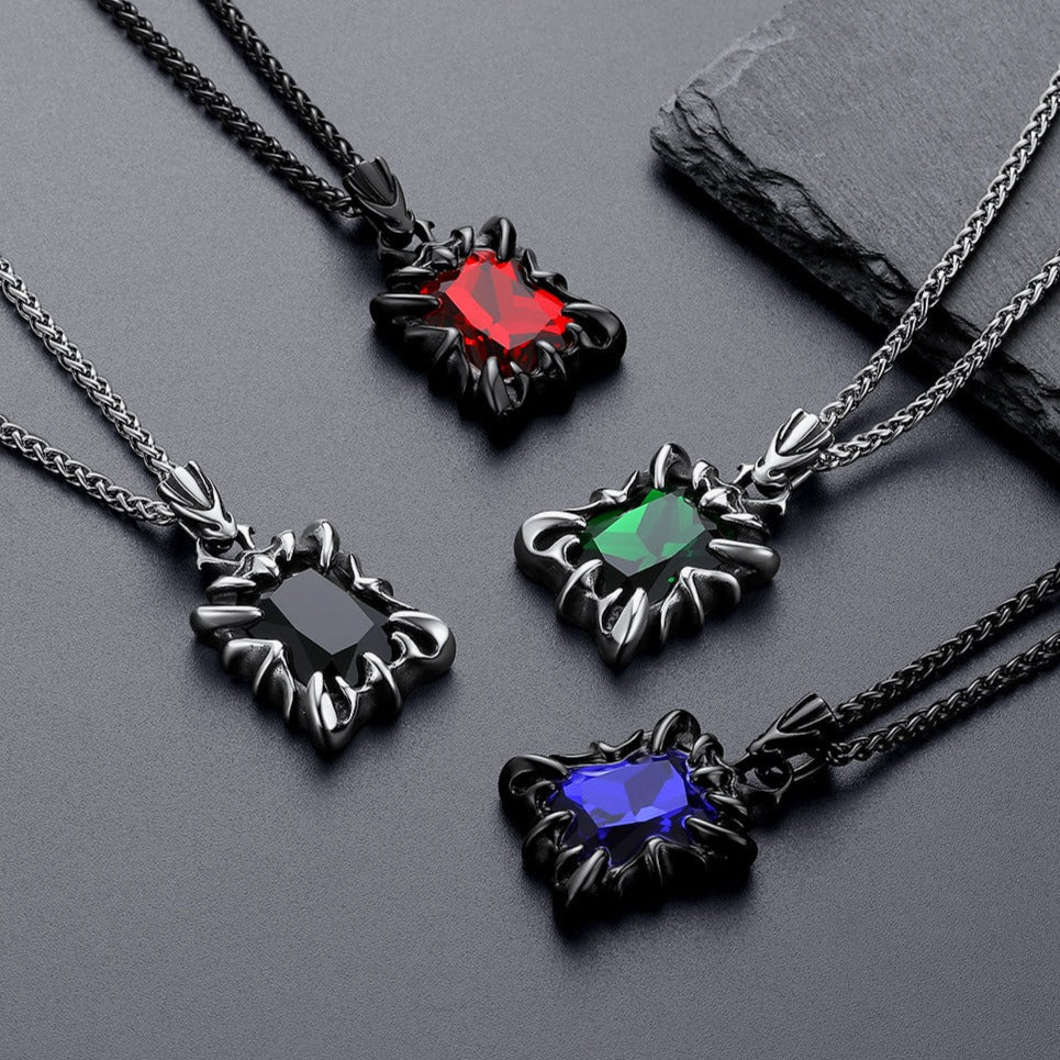 Gothic Crystal Ruby Dragon Claw Necklace for