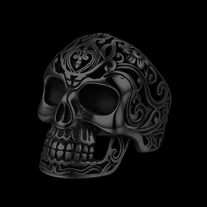 Gothic Black Onyx Signet Ring With Skull for