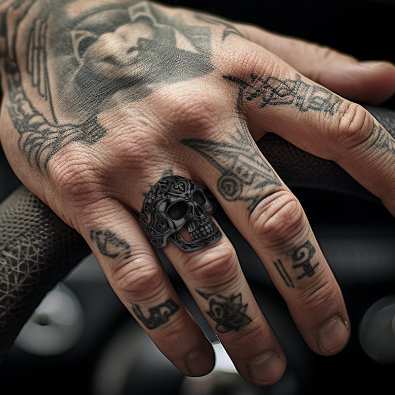 Gothic Skull Hollow Sugar Stainless Steel Ring for