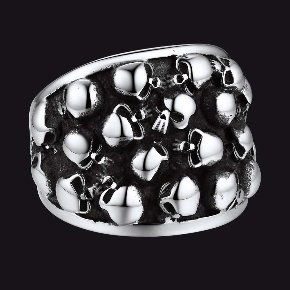 Gothic Skeleton Multi Skull Stainless Steel Band Ring for