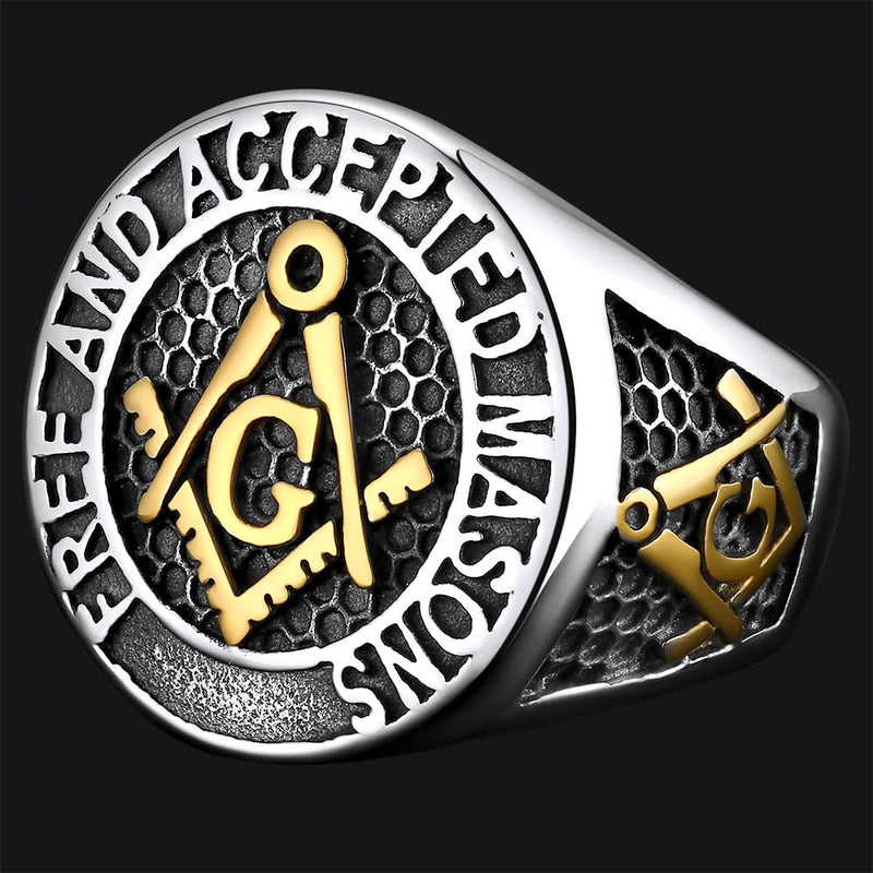 Stainless Steel Masonic Signet Ring for Freemasonry