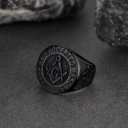 Stainless Steel Masonic Signet Ring for Freemasonry