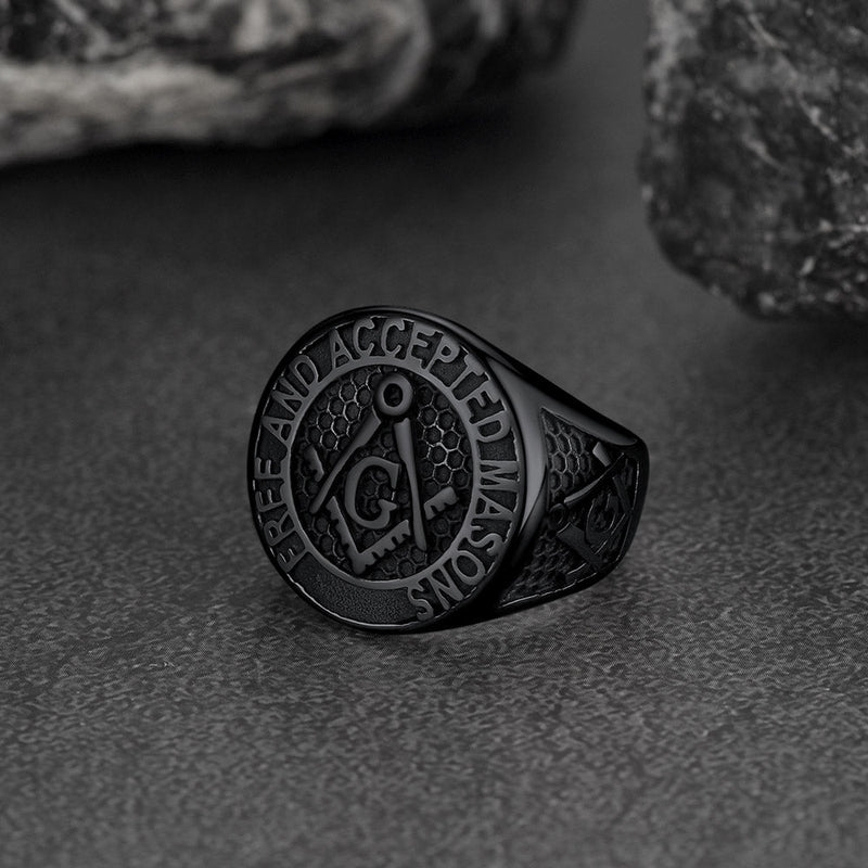 Stainless Steel Masonic Signet Ring for Freemasonry