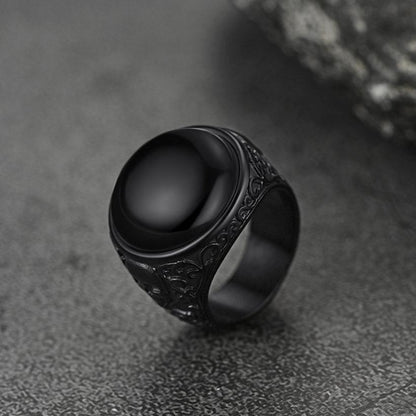 Gothic Black Onyx Signet Ring With Skull for