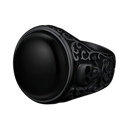 Gothic Black Onyx Signet Ring With Skull for
