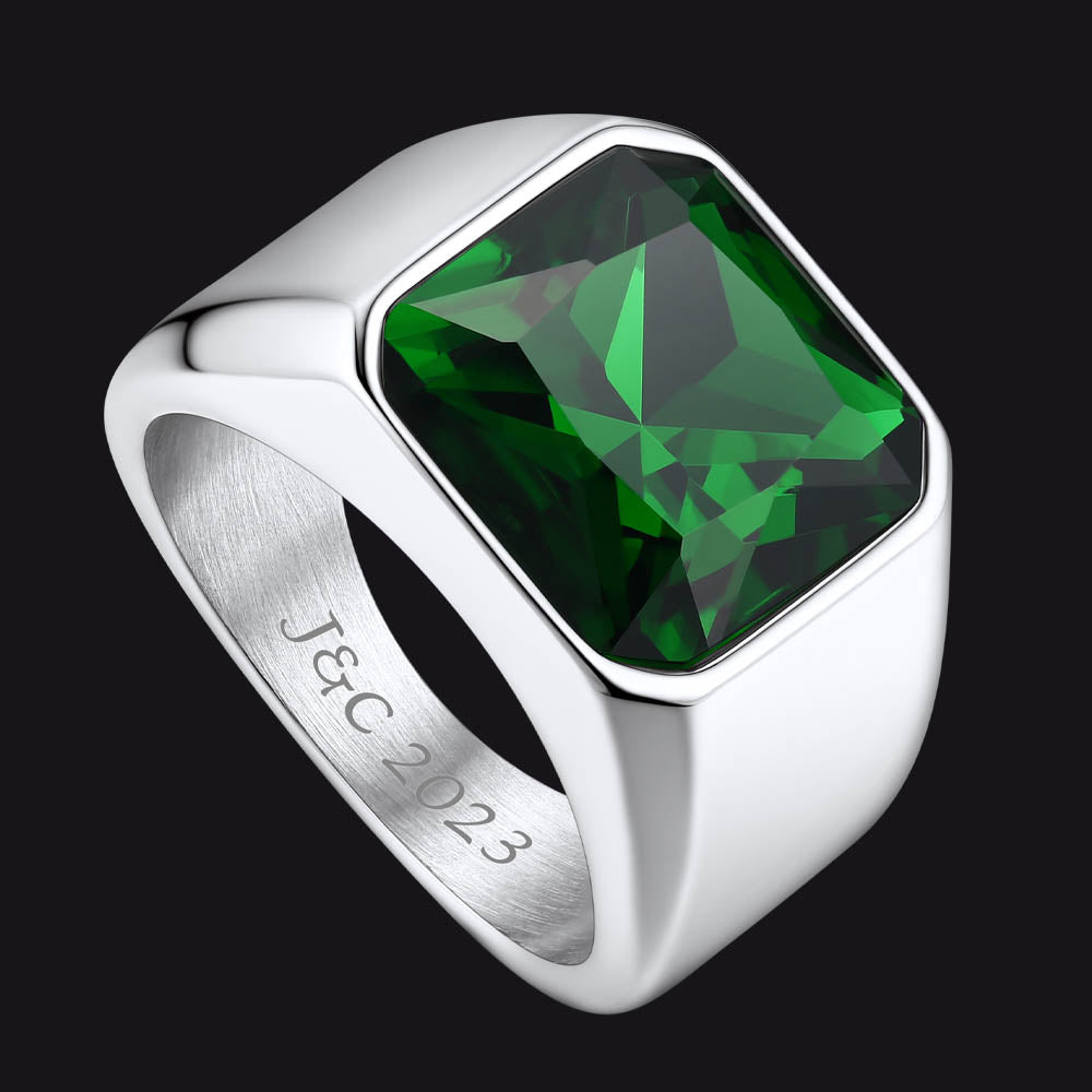 Engraved Cz Gemstone Band Ring for