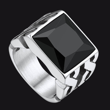 Celtic Black Onyx Signet Ring in Stainless Steel for