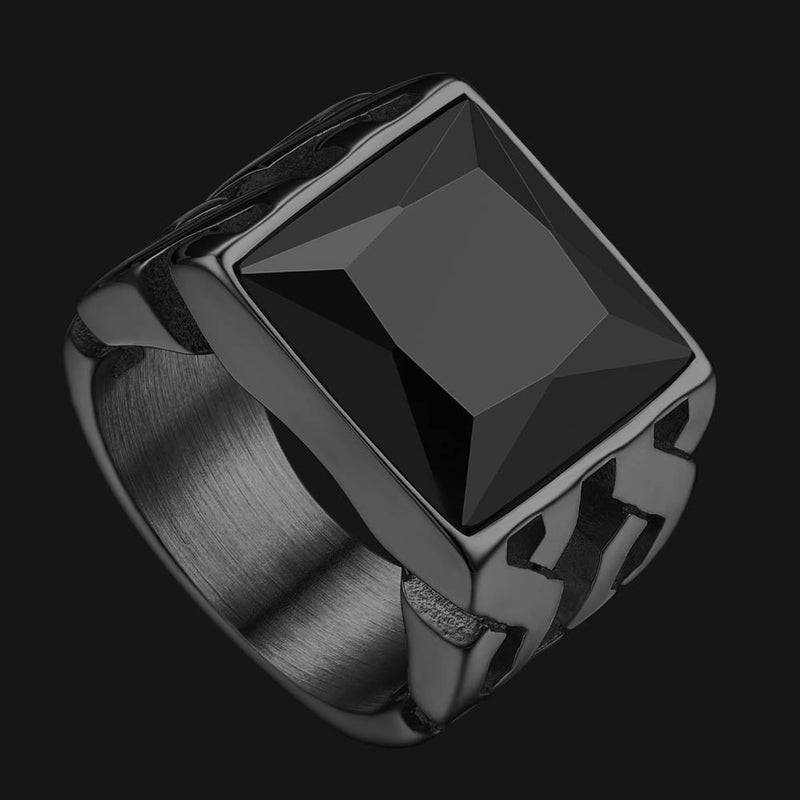 Celtic Black Onyx Signet Ring in Stainless Steel for