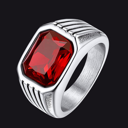 Stainless Steel Striped Stone Ring for , Size 7-14