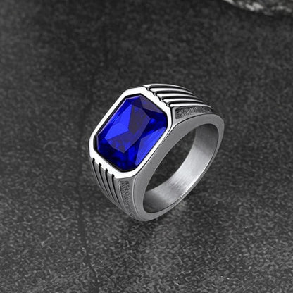 Stainless Steel Striped Stone Ring for , Size 7-14