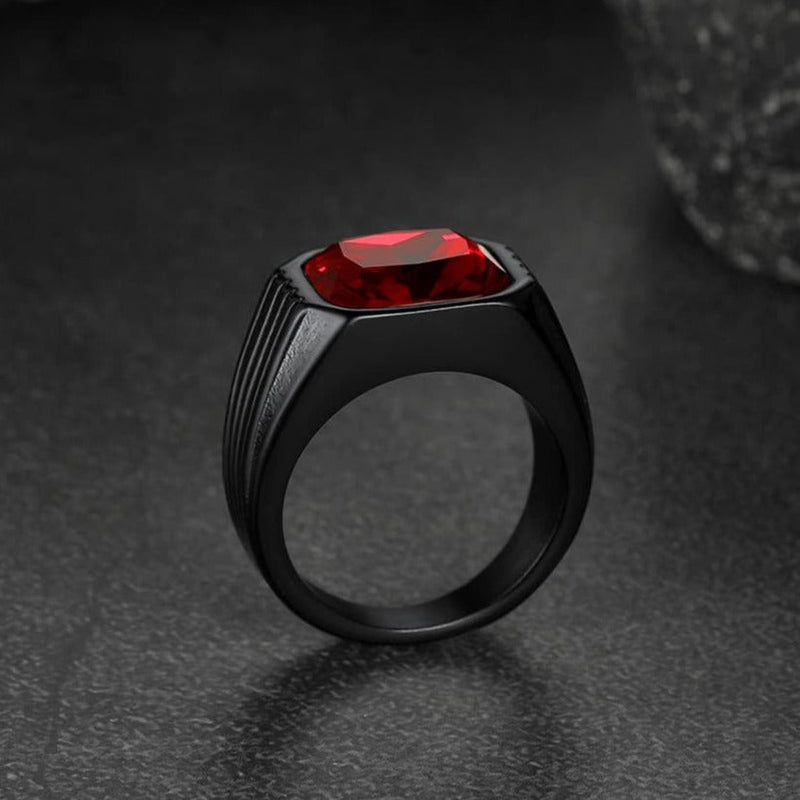 Stainless Steel Striped Stone Ring for , Size 7-14