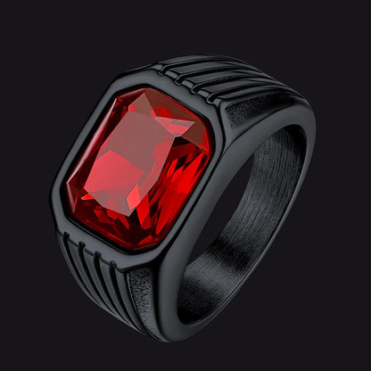 Stainless Steel Striped Stone Ring for , Size 7-14