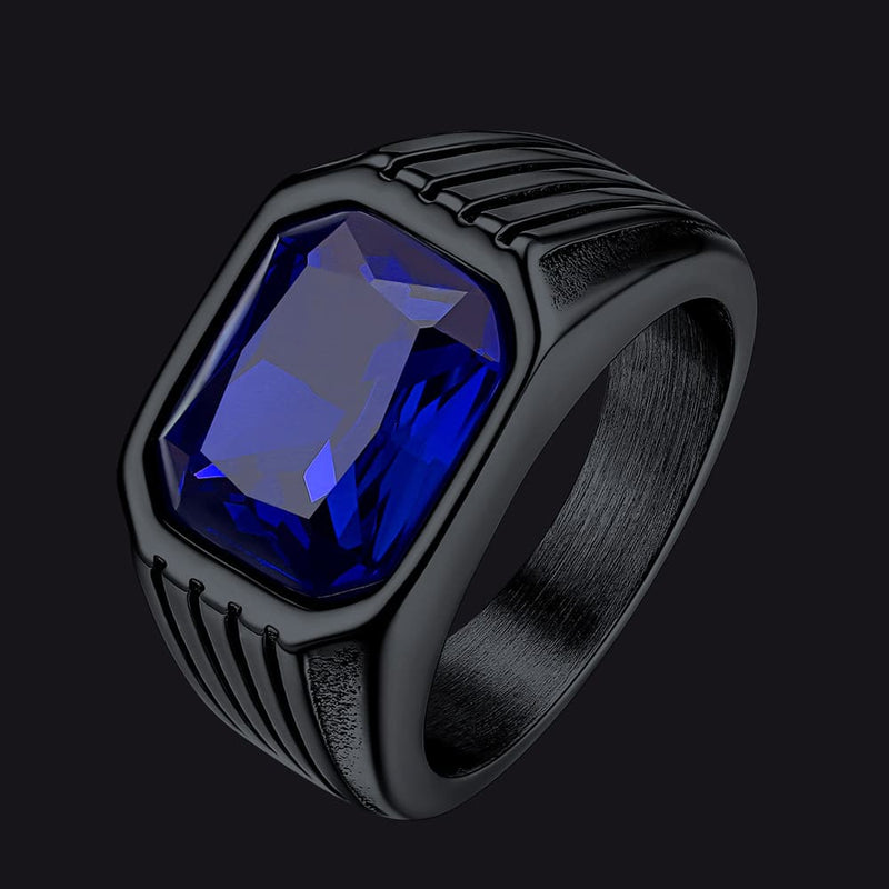 Stainless Steel Striped Stone Ring for , Size 7-14