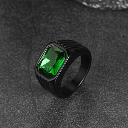 Stainless Steel Striped Stone Ring for , Size 7-14