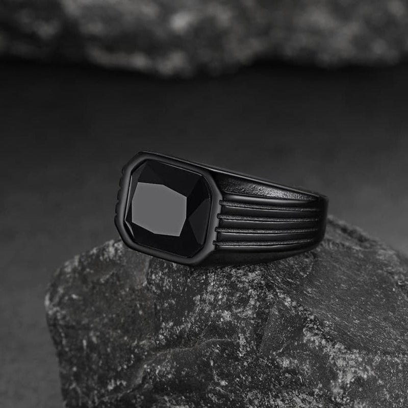 Stainless Steel Striped Stone Ring for , Size 7-14