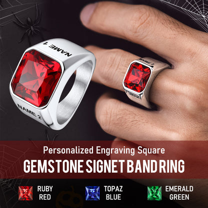 Modern Cz Gemstone Engraved Name Band Ring for Father