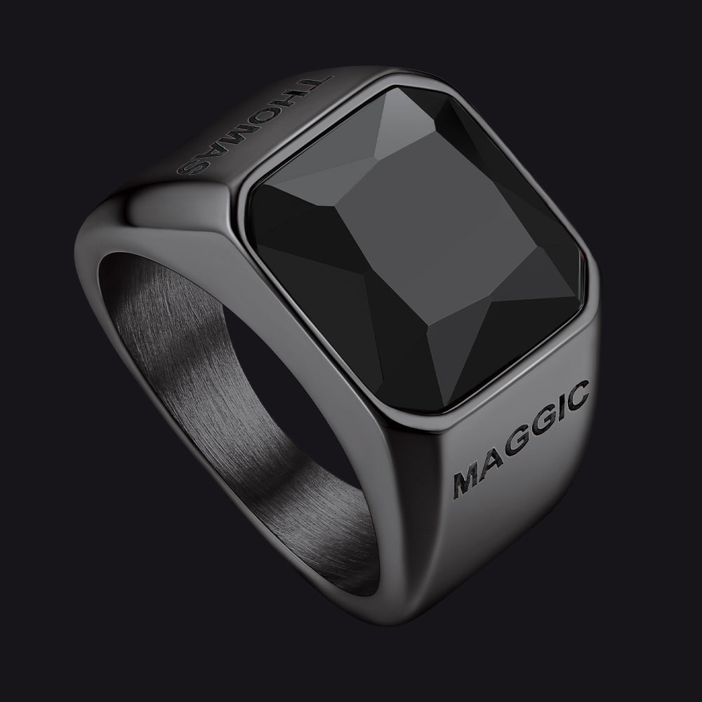 Modern Cz Gemstone Engraved Name Band Ring for Father