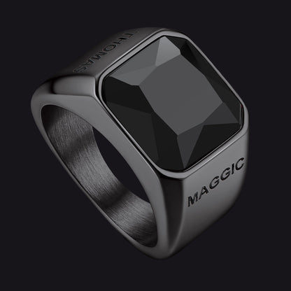 Modern Cz Gemstone Engraved Name Band Ring for Father