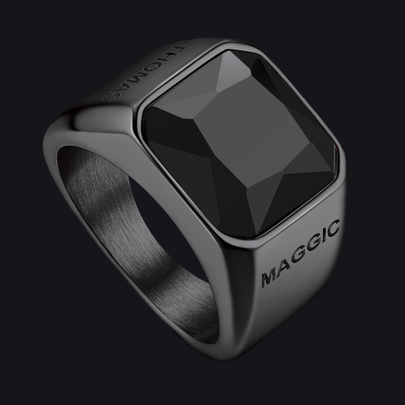 Modern Cz Gemstone Engraved Name Band Ring for Father