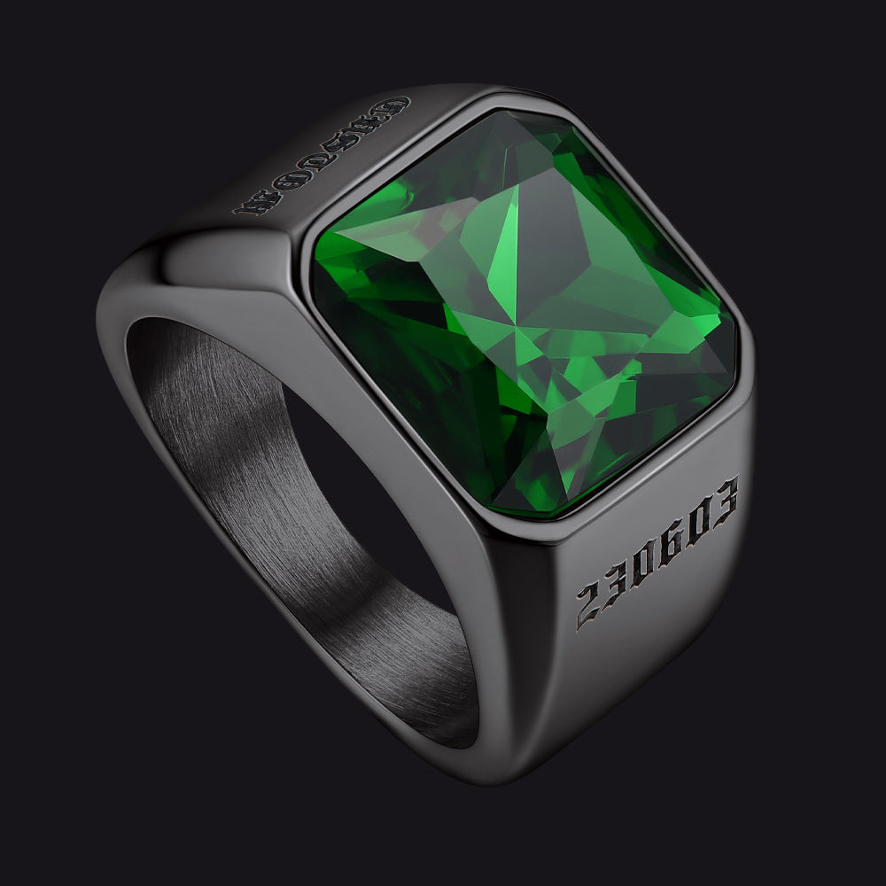 Modern Cz Gemstone Engraved Name Band Ring for Father