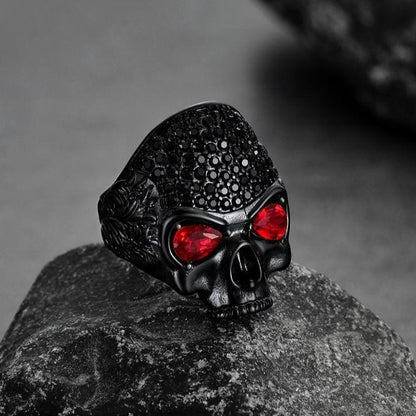 Biker Red Eye Skull Ring for in Stainless Steel
