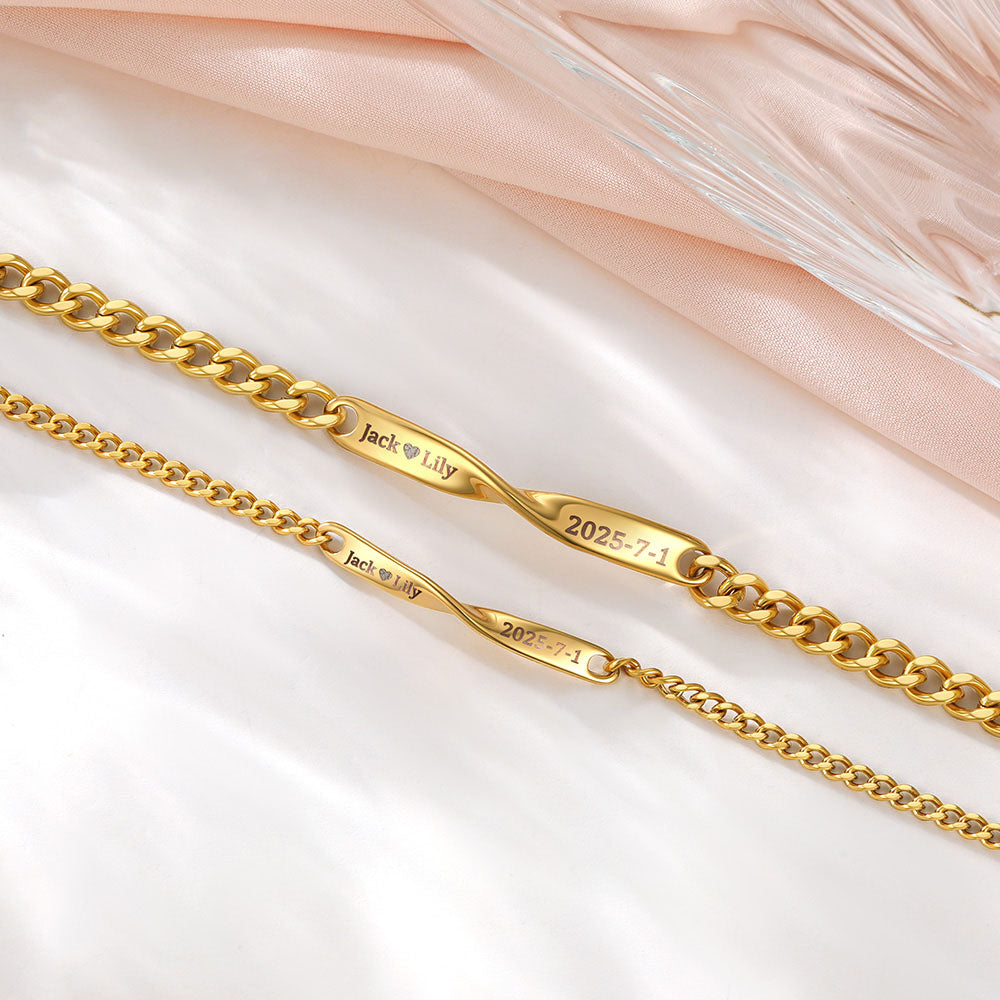 Custom Engraving Mobius Matching Link Bracelets for Couple