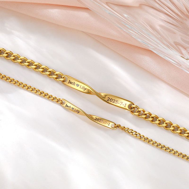 Custom Engraving Mobius Matching Link Bracelets for Couple