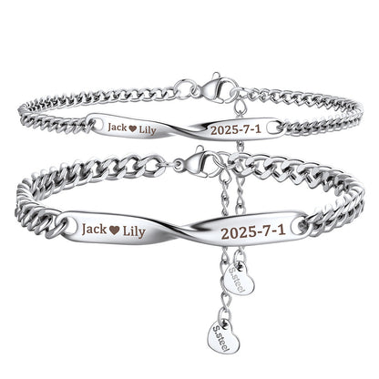 Custom Engraving Mobius Matching Link Bracelets for Couple