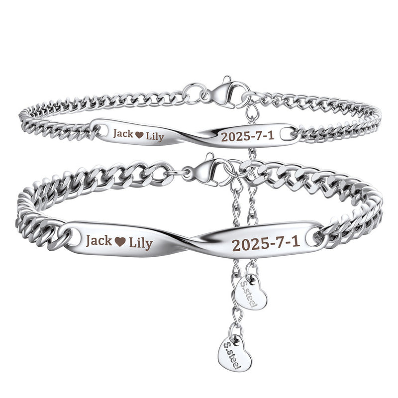 Custom Engraving Mobius Matching Link Bracelets for Couple