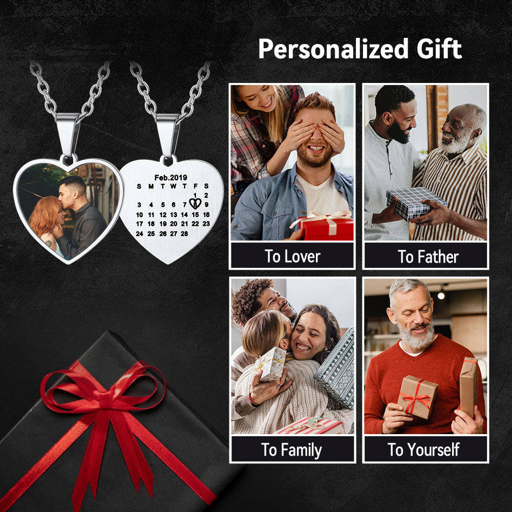 Customized Heart Photo Picture Necklace With Calendar for