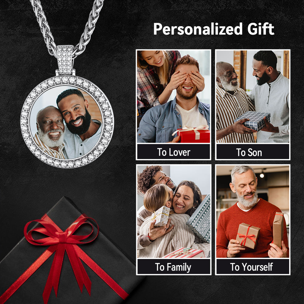 Customized Cz Picture Circle Chain Necklace With Calendar for