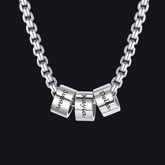 Customized Engraved Name Beads Chain Necklace for