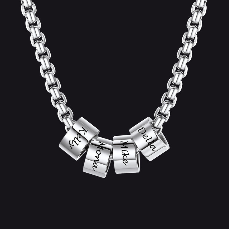 Customized Engraved Name Beads Chain Necklace for