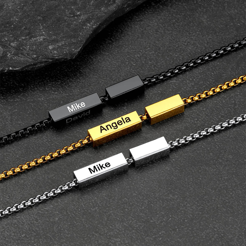 Custom Engraved Names Bar Chain Necklace for