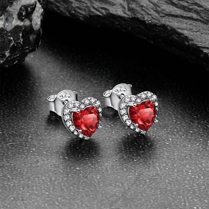 Sterling Silver Birthstone Heart Halo Stud Earrings for