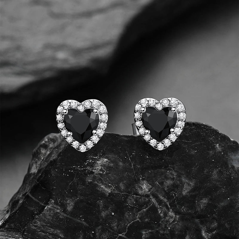 Sterling Silver Birthstone Heart Halo Stud Earrings for
