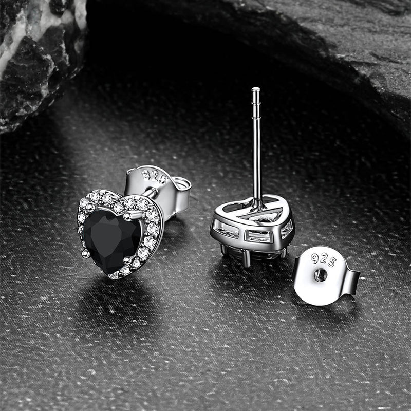 Sterling Silver Birthstone Heart Halo Stud Earrings for