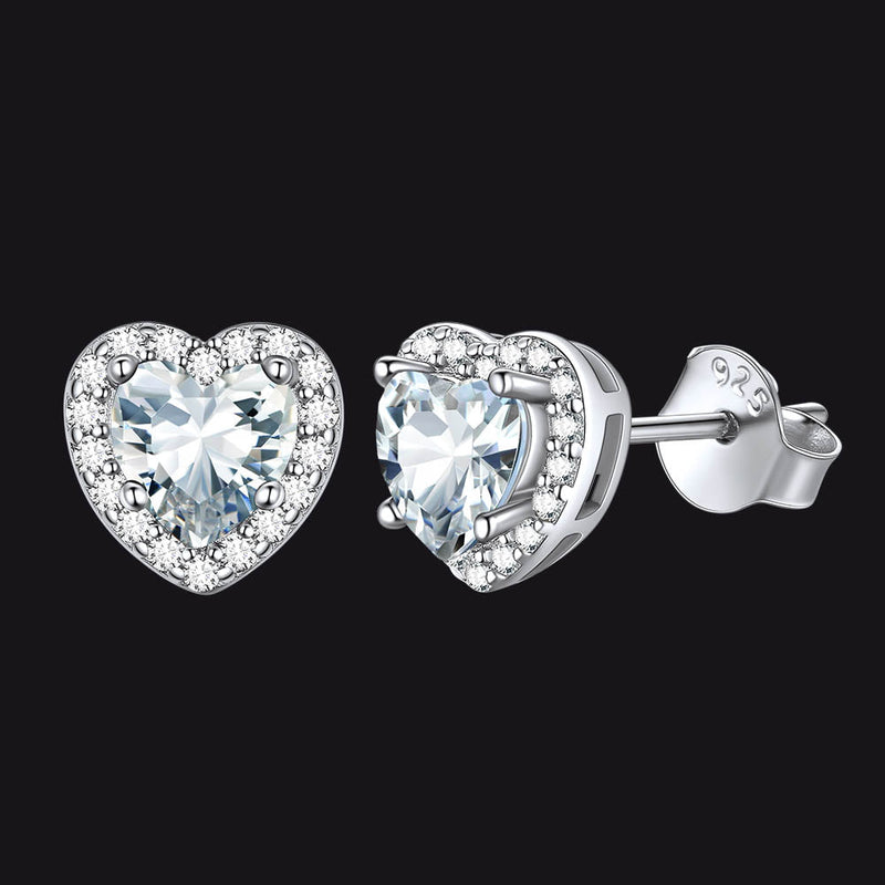 Sterling Silver Birthstone Heart Halo Stud Earrings for